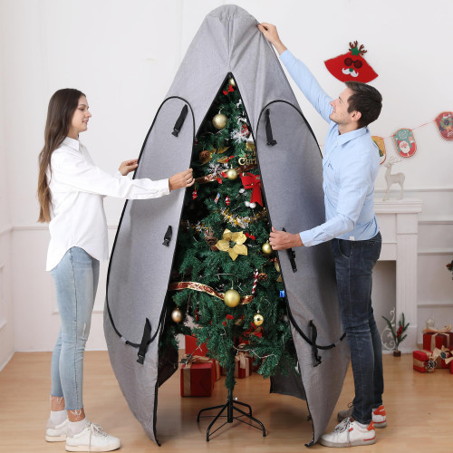 Upright Christmas Tree Storage Bag 7.5 Ft, Artificial Christmas Tree Storage Bag 6.5ft, Christmas Tree Cover for Upright Storage Fit 6 Ft / 6.5 Ft / 7 Ft / 7.5 Gray