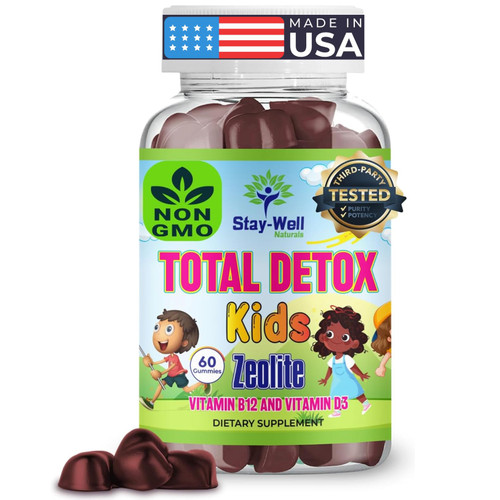 Stay-Well Naturals Natural Zeolite Heavy Metal Detox Kids, Chewable Gummy, Micronized Zeolite, Total Body Metal Cleanse, Toxin Cleanse, Non-GMO, 60 Mixed Berry Gummies