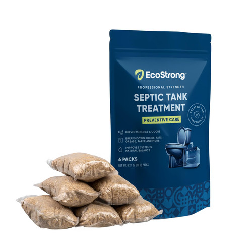 Septic Tank Treatment Packets | Enzyme Rapid Action Breaks Down Grease, Paper, Organic Solids - Controls Drain & Septic Odors - Eco Safe Sewage Backup Prevention (Pack of 6)