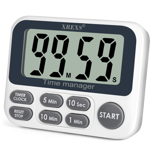 XREXS Digital Kitchen Timer, Magnetic Countdown Up Cooking Timer with Large LCD Display, Adjustable Volume, Loud Alarm & Strong Magnet for Teachers (Batteries Included)