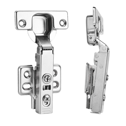 Luokim 4pcs Full Overlay Cabinet Hinge Frameless Concealed Door Hinges European Soft Closing Four-Hole Mounting Plate Hinges Nickel Plated Finish