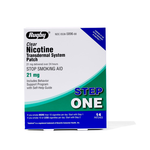 Rugby Clear Nicotine Patches - 21mg Transdermal System Patch - Smoking or Vaping Quitting Aid - Step 1 - 14 Count (1 Pack)-1764819860