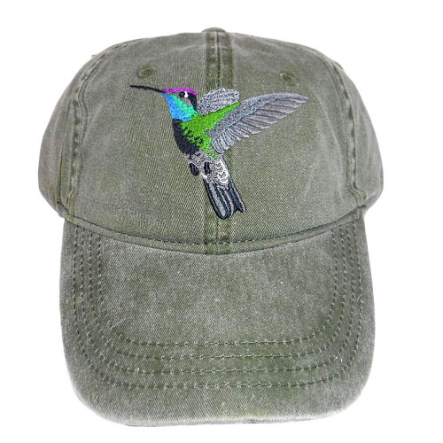 Eco Wear Magnificent Hummingbird Embroidered Cotton Cap Green