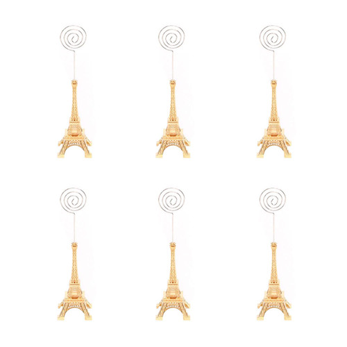 Booluee 6 Pcs Eiffel Tower Base Place Card Holders, Metal Wire Table Photo Holder Table Number Card Holders Table Pictures Stand Memo Note Clip for Home Office Wedding Party (Gold)