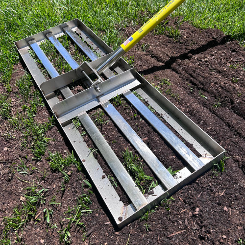 Rocklin™ Lawn Leveling Rake | Levelawn Tool | Level Soil or Dirt Ground Surfaces Easily | 30” x 10” Ground Plate | 78” Extra Long Handle | Stainless Steel