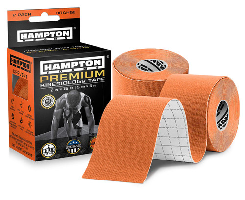 Hampton Adams | As Seen on Shark Tank | Elastic Kinesiology Tape (2-Pack) | Uncut Athletic Tape Supports & Protects Muscles Knees Shoulders & Plantar Fasciitis | Waterproof Hypoallergenic (Orange)