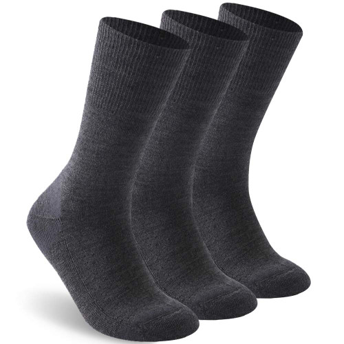 Facool Diabetic Socks for Men, Merino Wool Extra-Wide Non Slip Non-Binding Loose Crew Socks for Diabetes, Anti-sweat Neuropathy Socks with Seamless Toe Cushion Sole, 3 Pairs X-Large Dark Grey