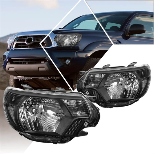 Pair of Headlights Headlamps Assembly Compatible with 12-15 Toyota Tacoma,Black Housing/Clear Corner