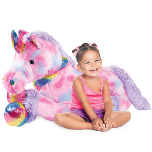 Best Choice Products 52in Kids Extra Large Plush Unicorn, Life-Size Stuffed Animal Toy w/Rainbow Details - Tie-Dye Faux Fur
