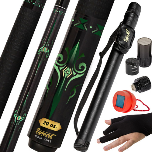 IgnatGames Professional Pool Cue Set – 58" 2-Piece Canadian Maple Stick with Low Deflection Shaft, Hard Case, Tip Maintenance Tool and Accessories