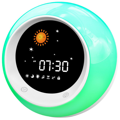 I.CODE Sun & Moon Rise Kids Alarm Clock, Children's Sleep Trainer ,Sleep Sound Machine, Wake Up Light & Night Light ,Teach Kids Day & Night
