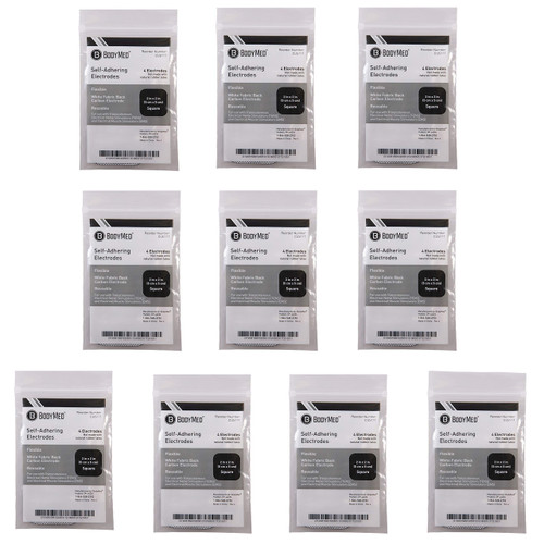 BodyMed TENS/EMS Unit 4 Electrode Pads – Four, 2 x 2 Inch Square Electrodes in Ten Packs – Reusable and Self-Adhesive for Easy Muscle Stimulation and Discomfort Relief