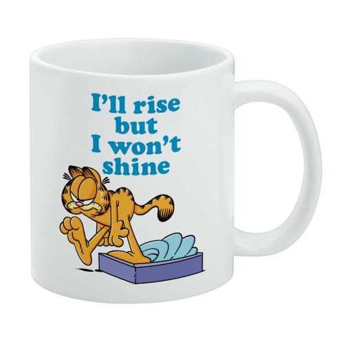 Garfield I'll Rise but I won't Shine Ceramic Coffee Mug, Novelty Gift Mugs for Coffee, Tea and Hot Drinks, 11oz, White