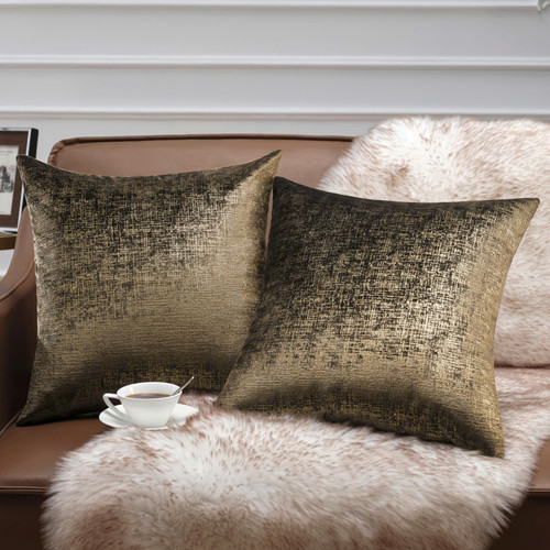 Phantoscope Pack of 2 Sparkling Velvet Geometric-pattern Throw Decorative Pillow Cover Soft Gold Glitter Square Cushion Cover Pillowcase for Couch Bed and Chair, Dark Brown, 20 x 20 inches, 50 x 50 cm