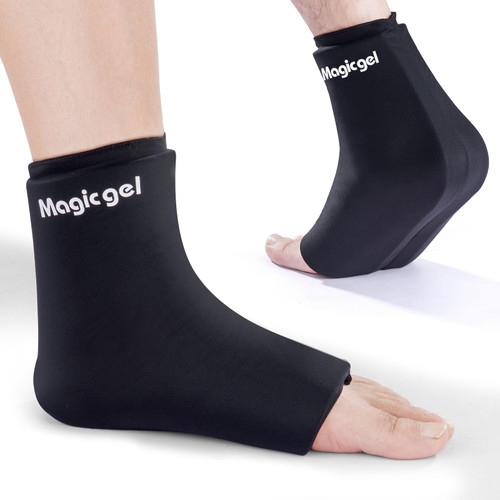 Magic Gel Ankle Ice Pack Wrap - Reusable Hot or Cold Wrap for Injuries - Soft Flexible Heating or Cooling Compression for Ankles, Foot, Heel - Comfortable and Easy to Use - Black