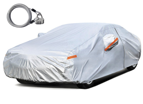 Kayme Car Cover for Automobiles All Weather Waterproof with Lock and Zipper Door, Outdoor Cover Sun Uv Rain Protection, Fit Sedan (186 to 193 Inch) H3