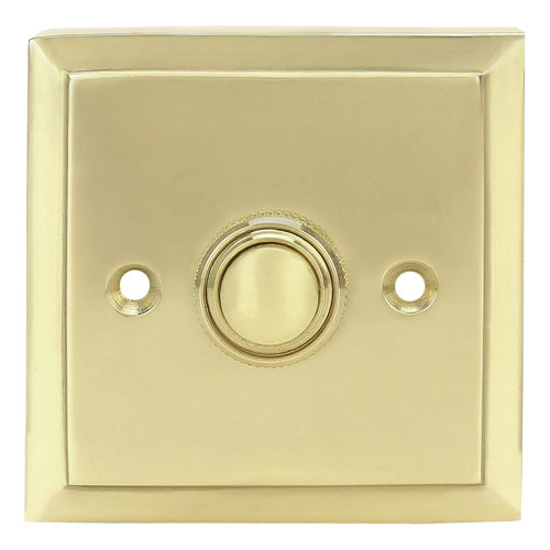 A29 Polished Lacquered Brass Wired Doorbell Button – 2 1/2" x 2 1/2" – Antique Style Push Button in Brass with Recess Mount – Classic Design, Easy Installation, Compatible with Two-Wire Systems
