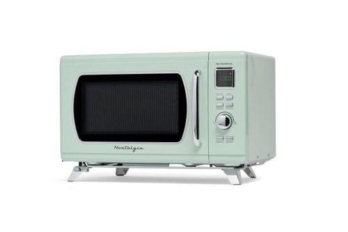 Nostalgia MCMO9FTSG Mid-Century Retro 0.9 Cu. Ft. 900-Watt Countertop Microwave Oven with LED Display, 5 Power Levels, 8 Cook Settings, Seafoam Green