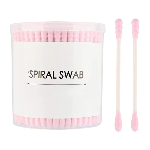 200 Count Round & Spiral Shaped Double Tipped Cotton Swabs Buds Paper Sticks Biodegradable Hypoallergenic Clean Care Beauty Makeup Cosmetic Tool Pink