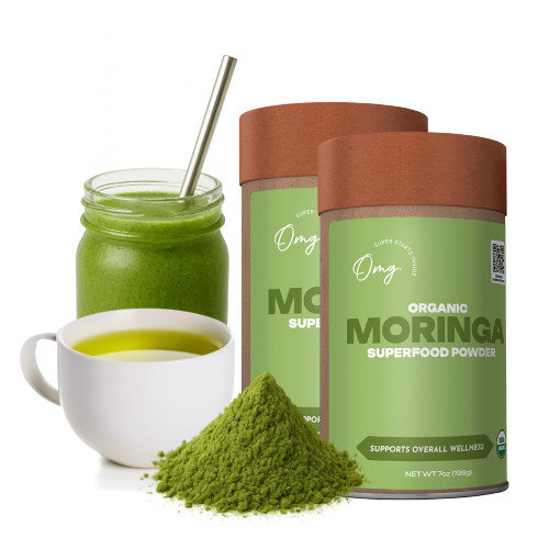 OMG! Superfoods Pure and Organic Moringa Powder - USDA Certified Moringa Oleifera, Great Source of Calcium, Iron, Vitamins A & E - 7 Oz (2 Pack)