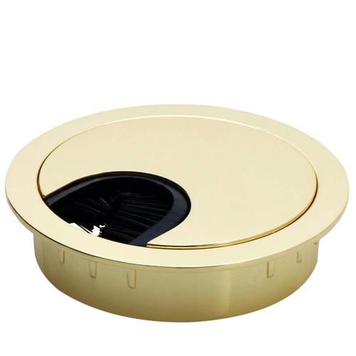 Polished Brass Metal Cable Grommet | 2 Piece "Lock in" Feature with "Brush" Opening for Management of Office & Computer Desk Wires | 60mm (2 3/8") Hole Opening | 1 Pack