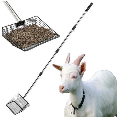 Goat Pooper Scooper, 4-in-1 Goat Stall Sifter Shovel, Supplies & Accessories for Goat, Chicken Coop Scooper for Sand, Sheep/Duck/Horse/Cow, Pooper Scooper Rake for Livestock (22 to 62 Inch, Black)