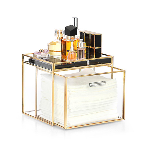 Sumnacon Disposable Face Towel Holder Glass Face Towel Storage Box with Drawer Compatible with Clean Skin Cluub Clean XL Makeup Box Organizer for Bathroom,Vanity Countertop