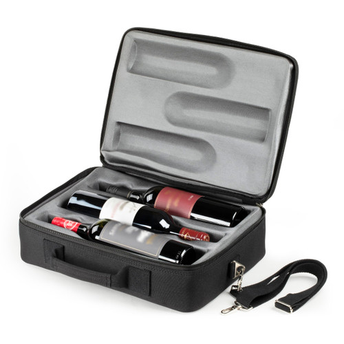 OenoTourer Bag Carrying 3 Bottles of Wine for Travel. Wine Bottles Are UNBREAKABLE When Wine Carrier Bag Is Dropped from Up To 6 Feet. Black Color.