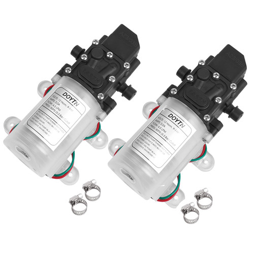 12V DC Fresh Water Pump with 2 Hose Clamp 12 Volt Diaphragm Pump Self Priming Sprayer Pump with Pressure Switch 4.5 L/Min 1.2 GPM 80 PSI Adjustable for RV Camper Marine Boat La Transparent color (2)