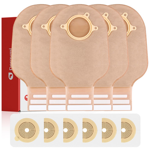 60 PCS Ostomy Supplies Colostomy Bags, Two Piece Drainable Ostomy Pouch for Adult with Closure, 15mm-60mm Cut-to-Fit, 2 Piece Ostomy Bags for Colostomy Ileostomy Stoma Care (40 x Bags+20 x Barriers)