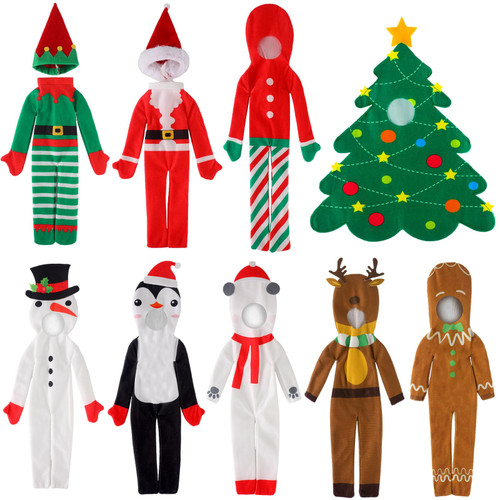 Syhood 9 Pcs Christmas Accessories Clothes Costume Reindeer Snowman Bear Gingerbread Doll Costume Christmas Tree Outfit Birthday Doll Clothing for Christmas Party Decorations