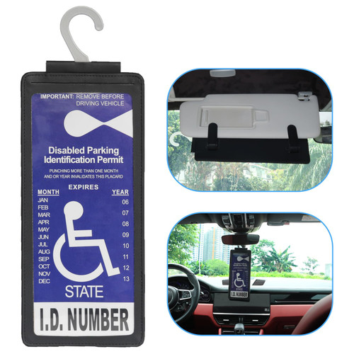 Yuoyar Handicap Placard Holder, Portable Transparent Auto-Placard Protector Hanger Sleeve for Disability Parking (Black)