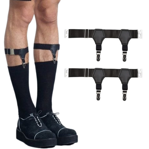 Verdancy Men’s 2 Pieces Sock Garters Belt Holders Adjustable Non-Slip Sock Strap Suspenders for Stockings (Black)