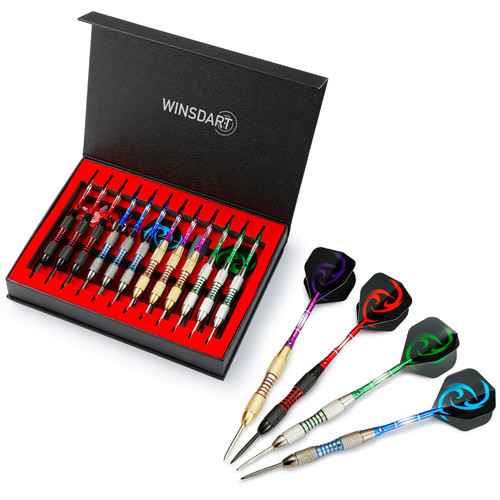 WINSDART Darts Metal Tip Set Professional Metal Darts for Dartboard Steel Tip Darts with Nonslip Iron Barrel Aluminum Dart Shafts,Extra Flights,Dart Sharpener,Gift Box
