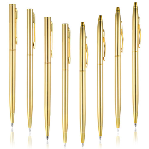 8 Pcs Slim Ballpoint Gold Pen Black Ink 1mm Metal Gold Pens Bulk Retractable Metallic Medium Point Smooth Writing Pens Nice Gift for Business Office Students Teachers Wedding Christmas Guests