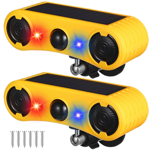 Qualirey Solar Outdoor Motion Sensor Alarm 2 x 129db Loud Noise Maker 13 Sound Detector Strobe Light, 4 Modes Animal Deterrent Dog Barking Alarm Mount on Ground or Fence for Garden Yard(2 Pack) Qualirey Solar Outdoor Motion Sensor Alarm 2 x 129db Loud Noise Maker 13 Sound Detector Strobe Light, 4 Modes Animal Deterrent Dog Barking Alarm Mount on Ground or Fence for Garden Yard(2 Pack)