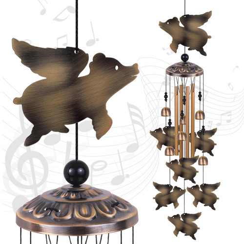 Outdoor Flying Pigs Wind Chimes Decor, Memorial Windchime, Bronze Wind Bells, Retro Wind Chime, Blessing Windchimes for Home, Balcony, Room, Xmas, Party, Indoor, Garden Decoration, Gifts for Mom