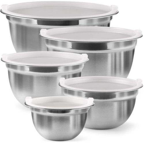 Stainless Steel Mixing Bowls Set with Lids, Home Kitchen Cooking Essentials Household Must Haves for Baking, 5 Pieces