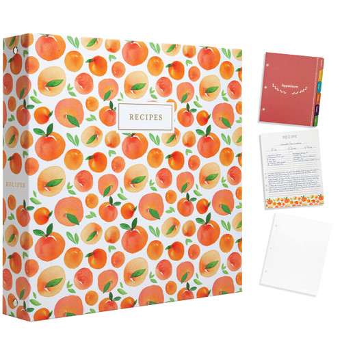 Jot & Mark 8.5" x 11" Sturdy 3 Ring Recipe Binder with Spill-Proof Clear Binder Sleeves Sheet Protector, 30 Dual-Sided Recipe Card Pages for Written & Printed Recipes, Tabbed Dividers, Peach Dream