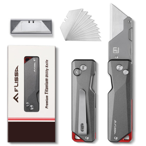 FLISSA Advanced Titanium Utility Knife, CNC Unibody, Lightweight All Metal Folding Box Cutter, Quick Change Blade Razor Knife,Ideal Gifts for Men Women, with 10 Extra Blades FLISSA Advanced Titanium Utility Knife, CNC Unibody, Lightweight All Metal Folding Box Cutter, Quick Change Blade Razor Knife,Ideal Gifts for Men Women, with 10 Extra Blades