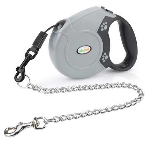 Idepet Heavy Duty Retractable Dog Leash for Small and Medium Dogs, Anti-Chewing Steel Chain Design,360 DegreeTangle-Free,Break and Lock System,16ft Leash Dog Walking (Round Rope)