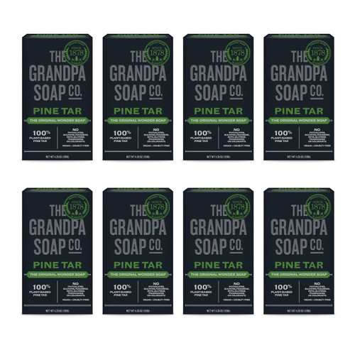 The Grandpa Soap Company Pine Tar Bar Soap for Men- Made With Pine Tar Oil, 3 in 1 Cleanser Deodorizer and Moisturizer, Dermatologist Tested, Safe for Sensitive Skin, 4.25 Oz, 8 Pack