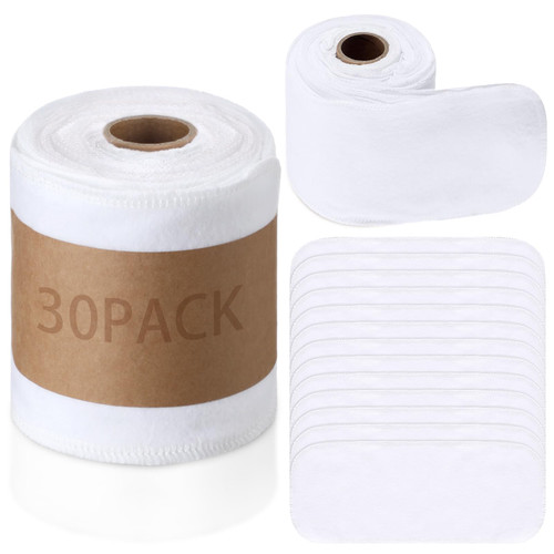 FuWeave 30 Pack Reusable Toilet Paper Towels Bidet Towels Reusable Washable Toilet Paper Bulk Paperless Rolls Cotton Treadmill Family Cloth Wipes(Classic,White)