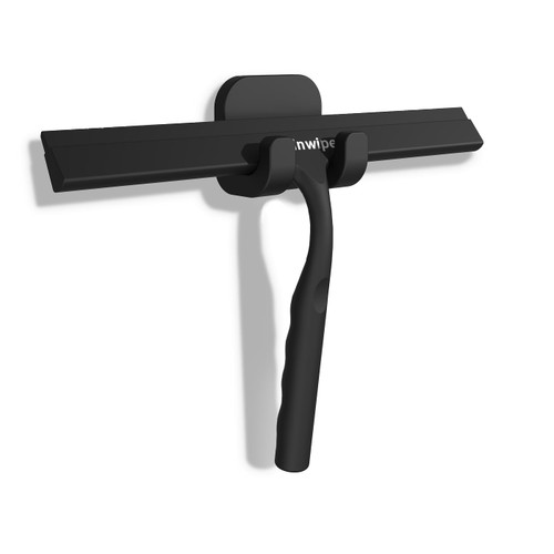 Anjinwiper Household Squeegee for Shower Glass Doors, Silicone Shower Squeegee with Adhesive Hook, Bathroom Squeegee for Shower, Window Cleaner Tool for Glass Door, Kitchen, Tile Wall(10 inch-Black)