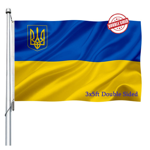 Double Sided Ukraine Trident Flag 3x5 ft Outdoor- Ukrainian National Flags Heavy Duty 210D Polyester with Brass Grommets