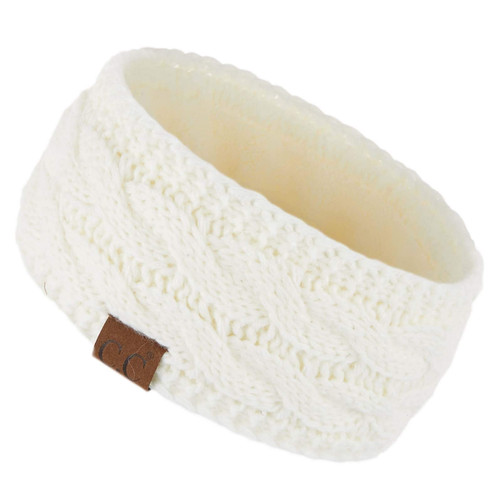 C.C Winter Fuzzy Fleece Lined Thick Knitted Headband Headwrap Earwarmer (HW-20) (Ivory)