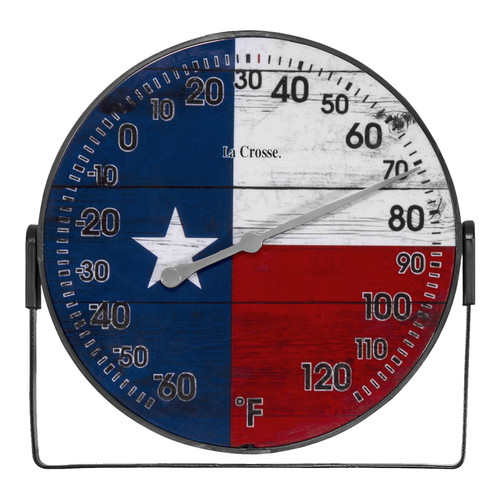 104-105TX La Crosse 5" Texas Flag Indoor/Outdoor Dial Thermometer with Bracket