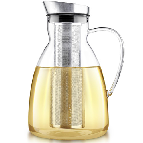 Teabloom Extra-Large Multi-Brew Borosilicate Glass Teapot + Kettle + Pitcher (85 OZ / 2.5 L / 10 CUPS) – Brew and Serve Hot Tea, Iced Tea, Cold Brew Tea and Fruit Infused Water – Solstice Tea Maker