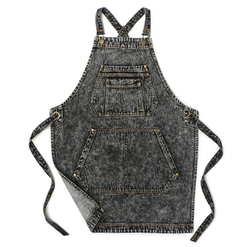 Jeanerlor - Denim Apron with Pockets for Hair Stylist Gardening Craftsmen Barista Women Hairdresser Jean Work Apron Cross Straps & Adjustable S to L (Black)
