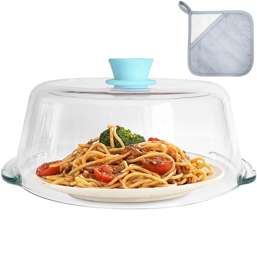 Tall Glass Microwave Splatter Cover for Food with Vent Hole 100% Food Safe 10in Plate Splatter Guard Lid with Silicone Knob BPA Free Cookware Serving Dish Cover Dishwasher Safe